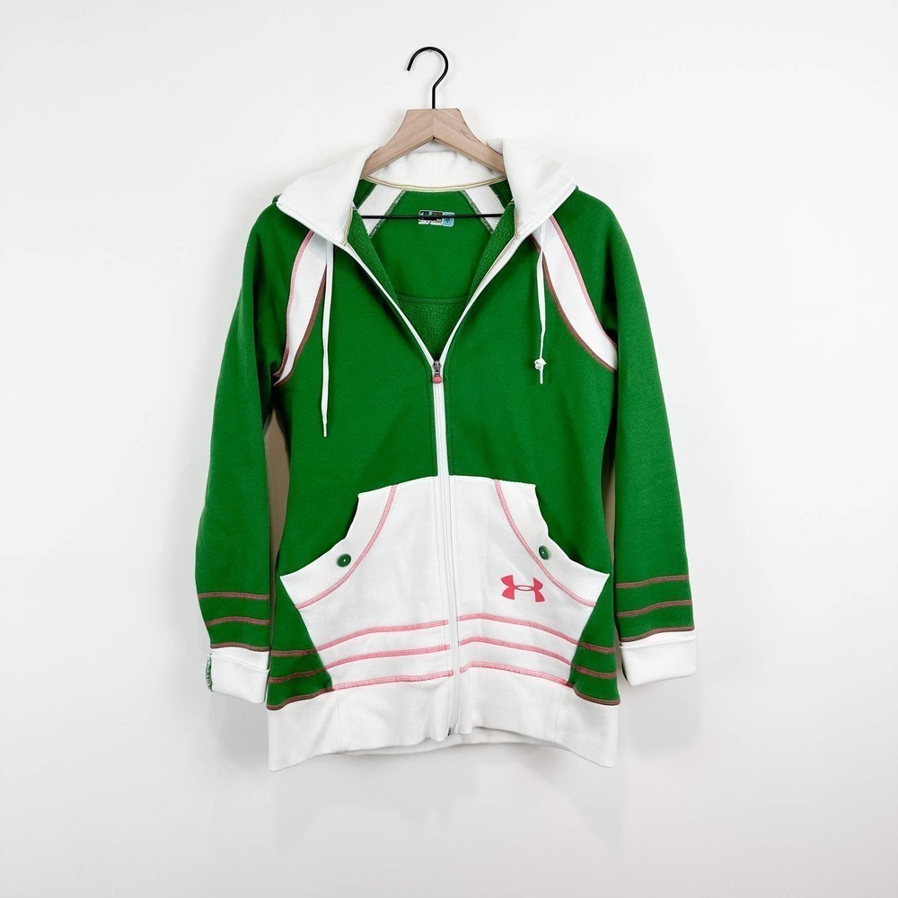 Under Armour Loose Jacket Green Oversized Retro Full Zip Hoodie Y2K Streetwear